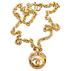 1990s Vintage CHANEL Gold Toned CC Chain Necklace 84cm