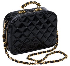 1990's Vintage Chanel Iconic Black Patent Hard Case Bag