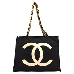 1990er Jahre Vintage CHANEL Jumbo Nylon Kette Tote Schwarz