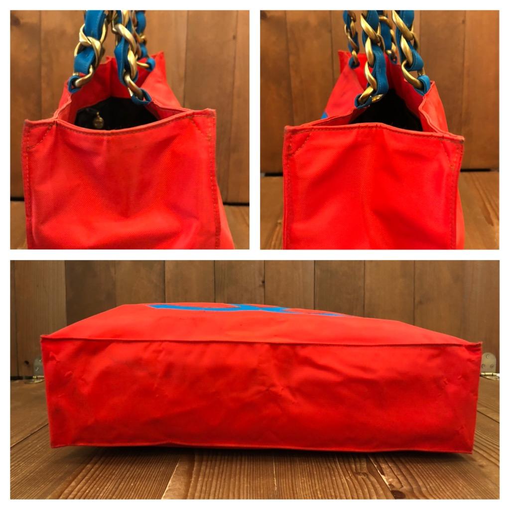 1990s Vintage CHANEL Jumbo Nylon Chain Tote Red Turquoise  7