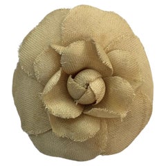 1990 Vintage CHANEL Linen Camellia Brooch Beige