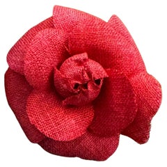1990s Vintage CHANEL Linen Camellia Brooch Dark Pink