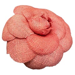 1990s Vintage CHANEL Linen Camellia Brooch Pink