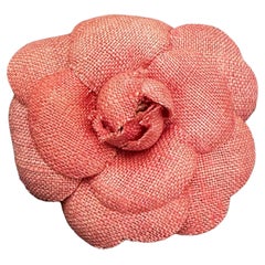 1990s Vintage CHANEL Linen Camellia Brooch Pink