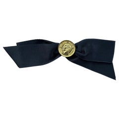1990s Vintage CHANEL Massive Coco Coin Bow Brooch Black Gold