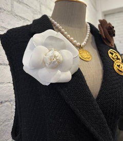 1990s Vintage CHANEL Massive Cotton Camellia Brooch White