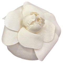 1990s Vintage CHANEL Massive Cotton Camellia Brooch White