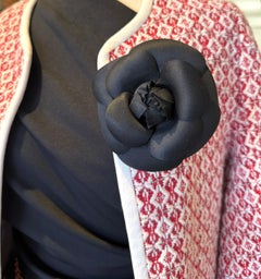 1990s Vintage CHANEL Massive Silk Camellia Brooch Black