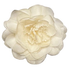 1990s Vintage CHANEL Massive Silk Camellia Brooch White