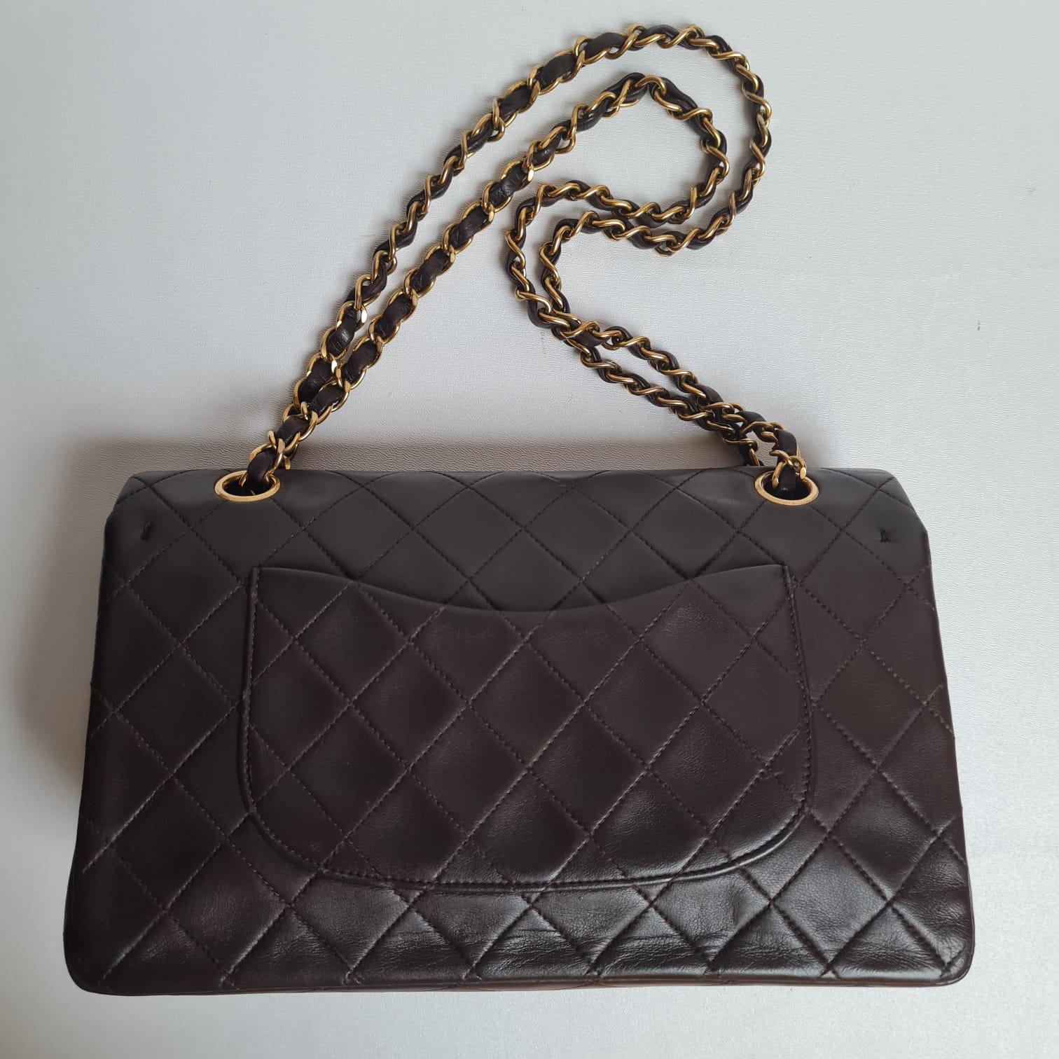 1990s Vintage Chanel Medium Dark Brown Leather Flap Bag 6