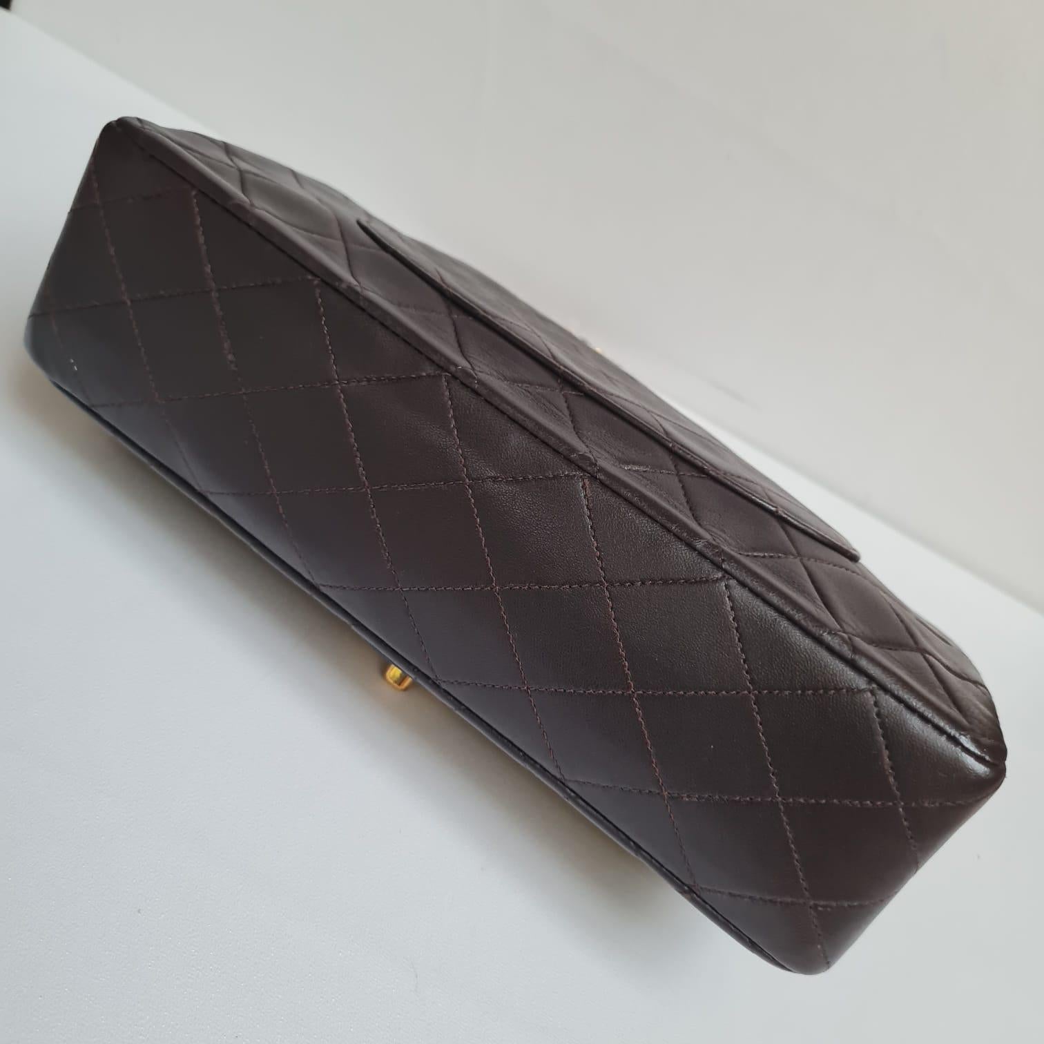 1990s Vintage Chanel Medium Dark Brown Leather Flap Bag 7