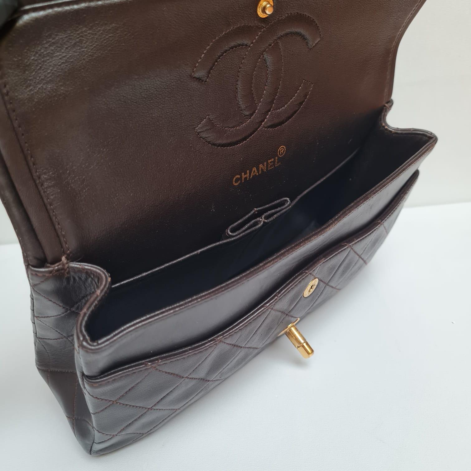 1990s Vintage Chanel Medium Dark Brown Leather Flap Bag 9