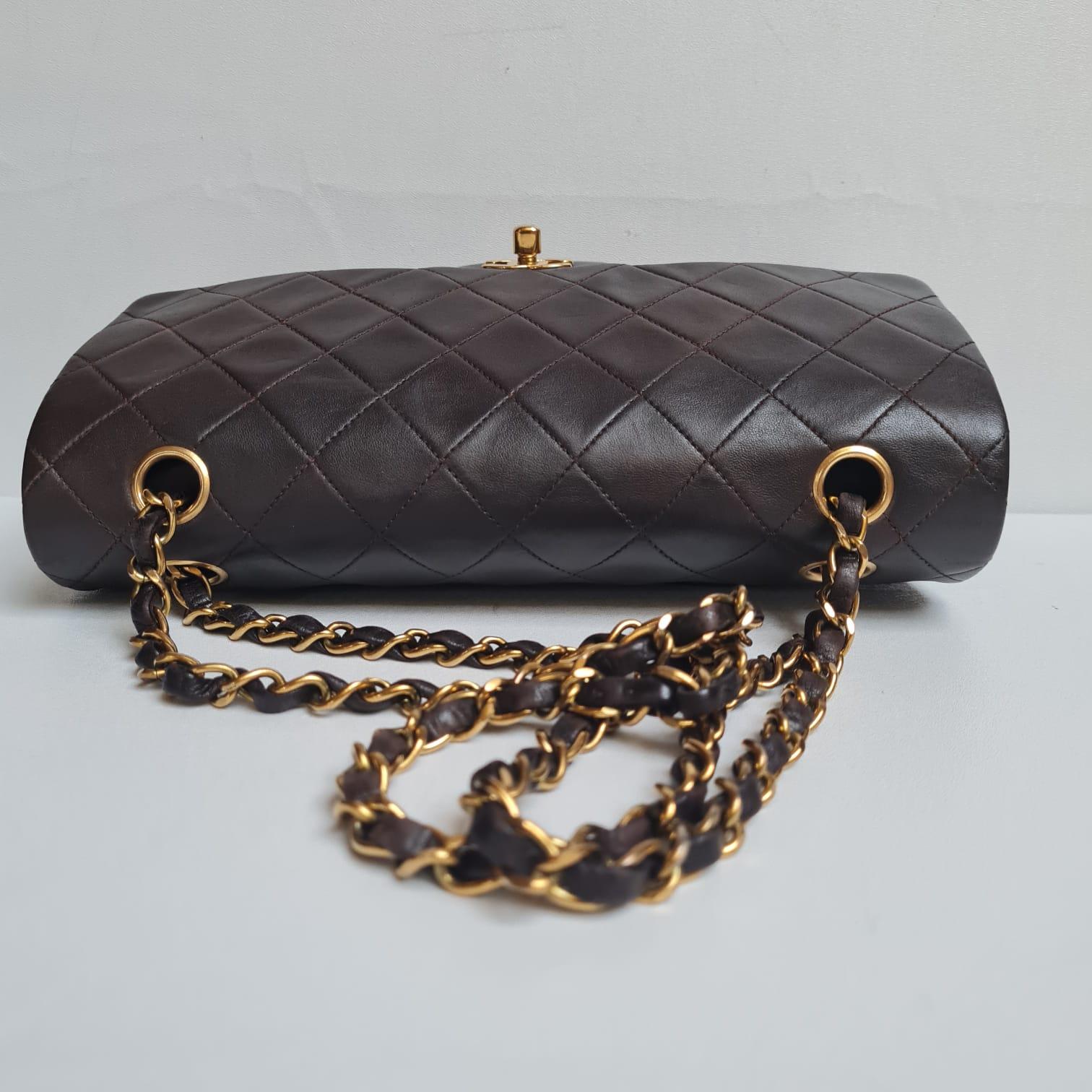 1990s Vintage Chanel Medium Dark Brown Leather Flap Bag 1