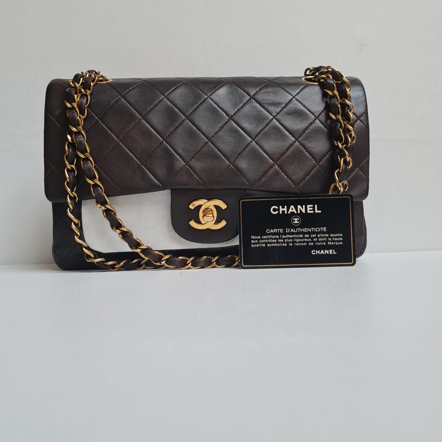 1990s Vintage Chanel Medium Dark Brown Leather Flap Bag 2