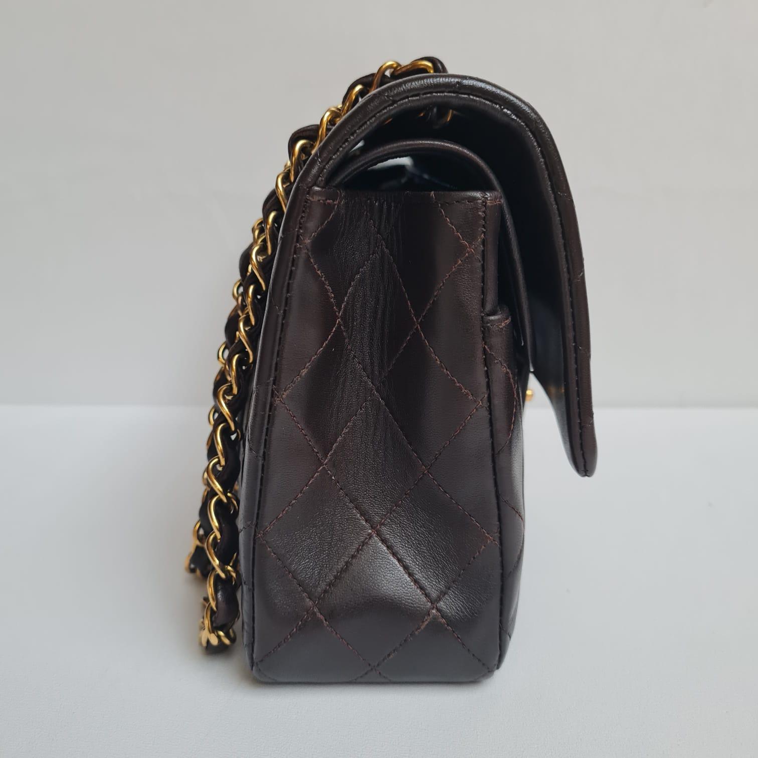 1990s Vintage Chanel Medium Dark Brown Leather Flap Bag 3