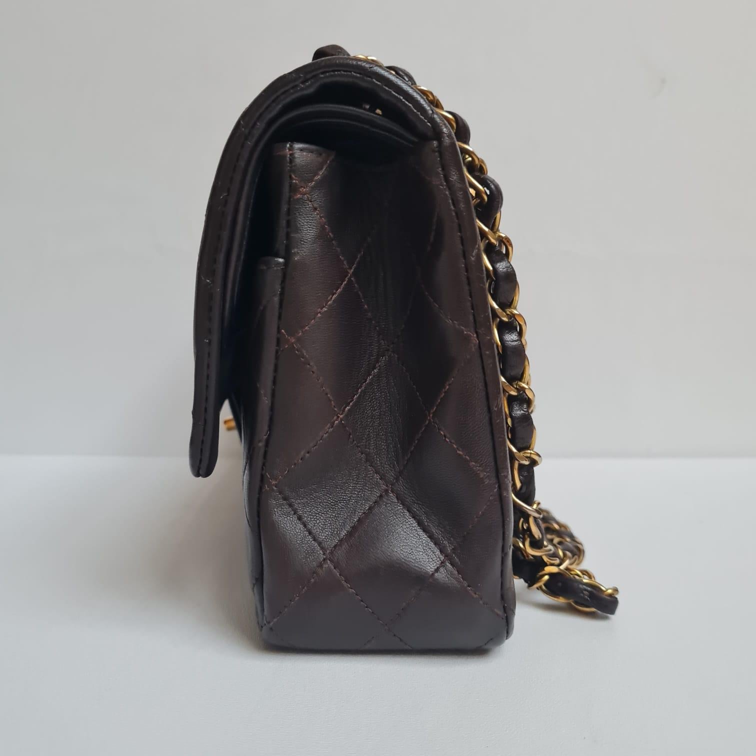 1990s Vintage Chanel Medium Dark Brown Leather Flap Bag 4