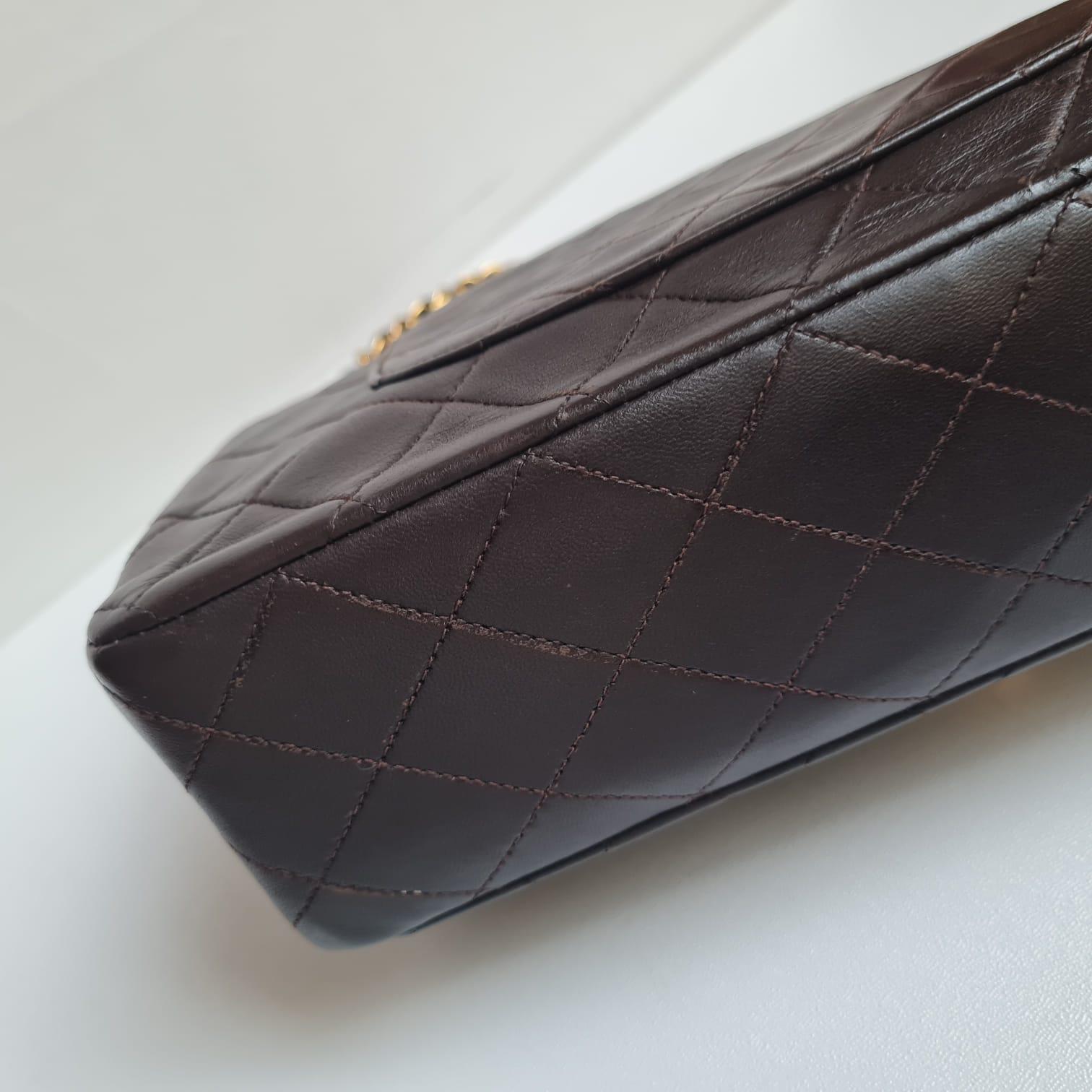 1990s Vintage Chanel Medium Dark Brown Leather Flap Bag 5