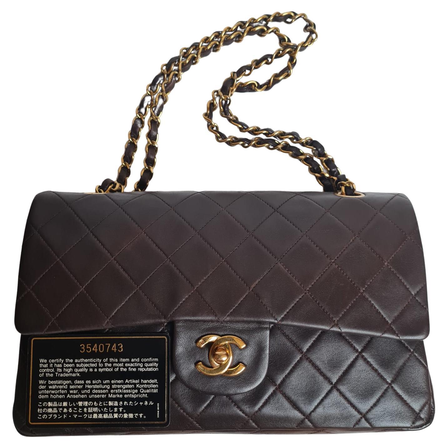 1990s Vintage Chanel Medium Dark Brown Leather Flap Bag