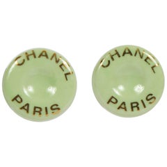 1990's Retro  Chanel Mint Green Ceramic Clip Earrings