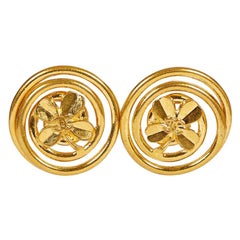 1990's Vintage Chanel Oversize Clover Logo Earrings