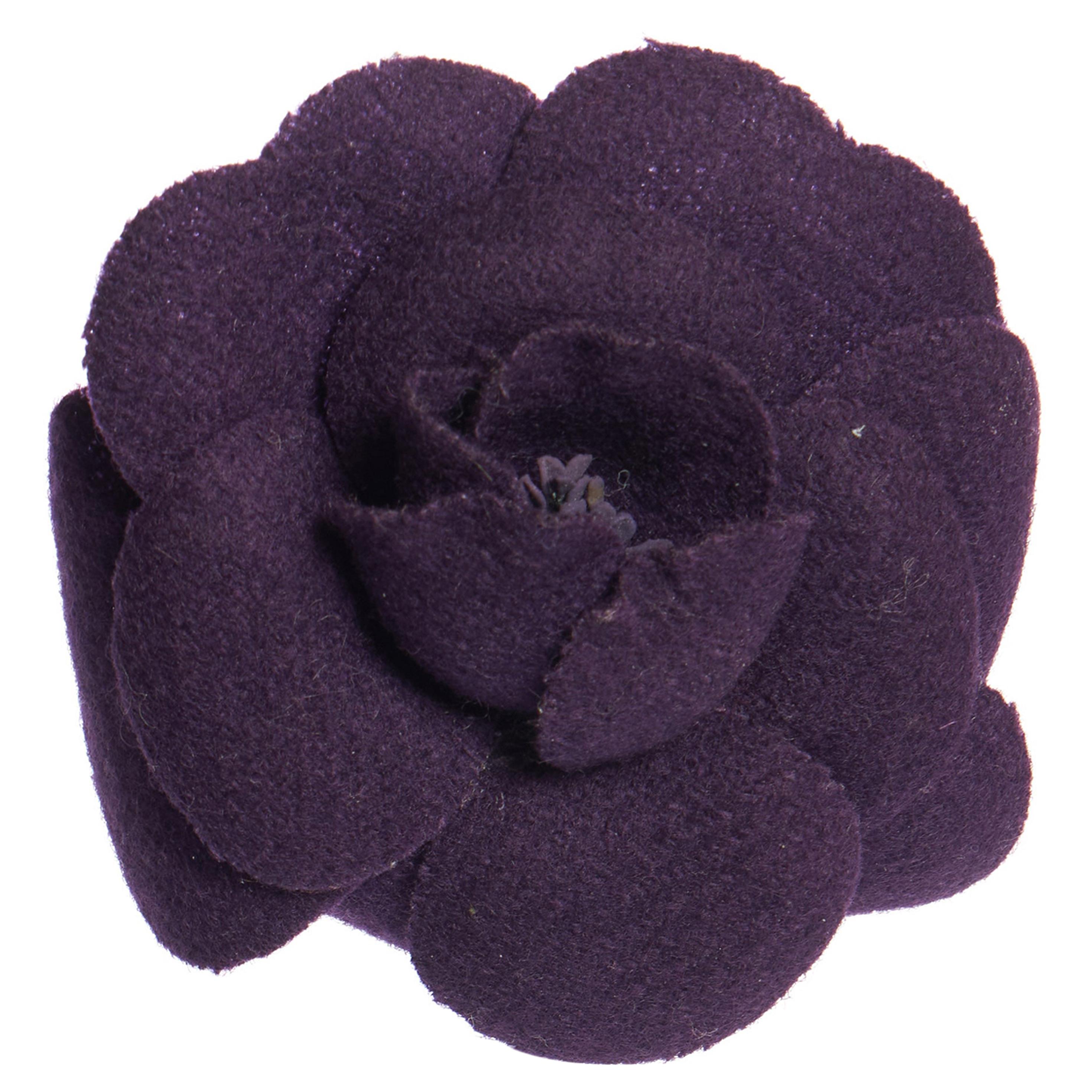 1990's Vintage Chanel Purple Felt Camellia Flower Pin