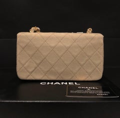 1990s Vintage CHANEL Quilted Khaki Canvas Mini Flap Bag
