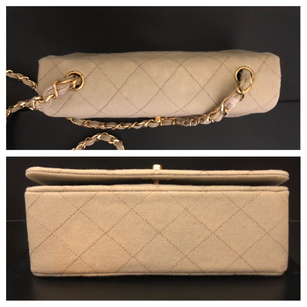 1990s Vintage CHANEL Quilted Khaki Canvas Mini Flap Bag In Excellent Condition In Bangkok, TH