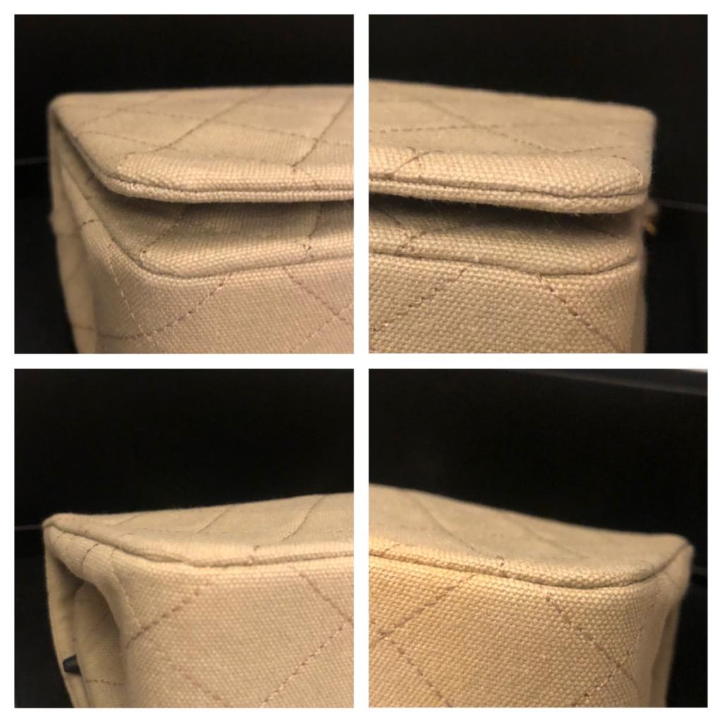 1990s Vintage CHANEL Quilted Khaki Canvas Mini Flap Bag 1