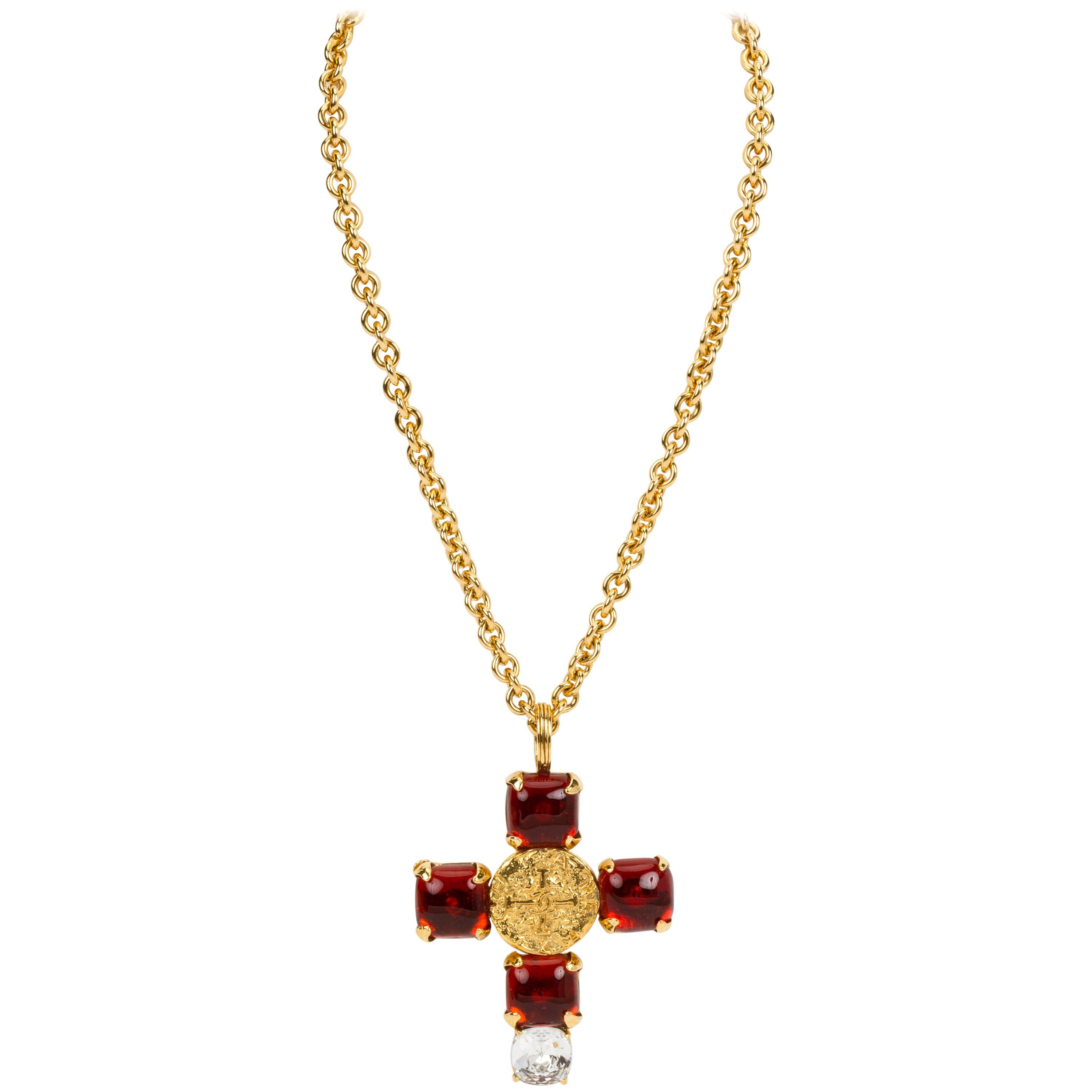 1990's Vintage Chanel Rare Gripoix Cross Necklace