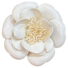 1990s Vintage CHANEL Resin Camellia Brooch White