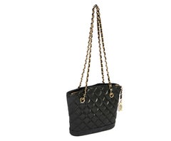 1990's Vintage Chanel Shoulder Bag Black Gold