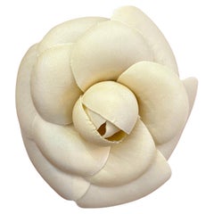 1990s Vintage CHANEL Silk Camellia Brooch Beige