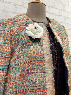 1990s Vintage CHANEL Silk Camellia Brooch Black White