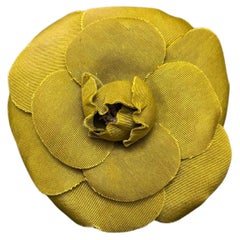 1990s Vintage CHANEL Silk Camellia Brooch Green