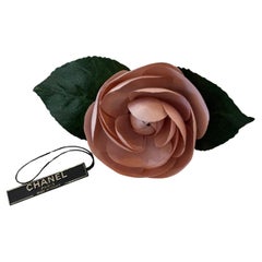 1990s Vintage CHANEL Silk Camellia Brooch Pink Green
