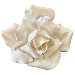1990s Vintage CHANEL Massive Silk Camellia Brooch White