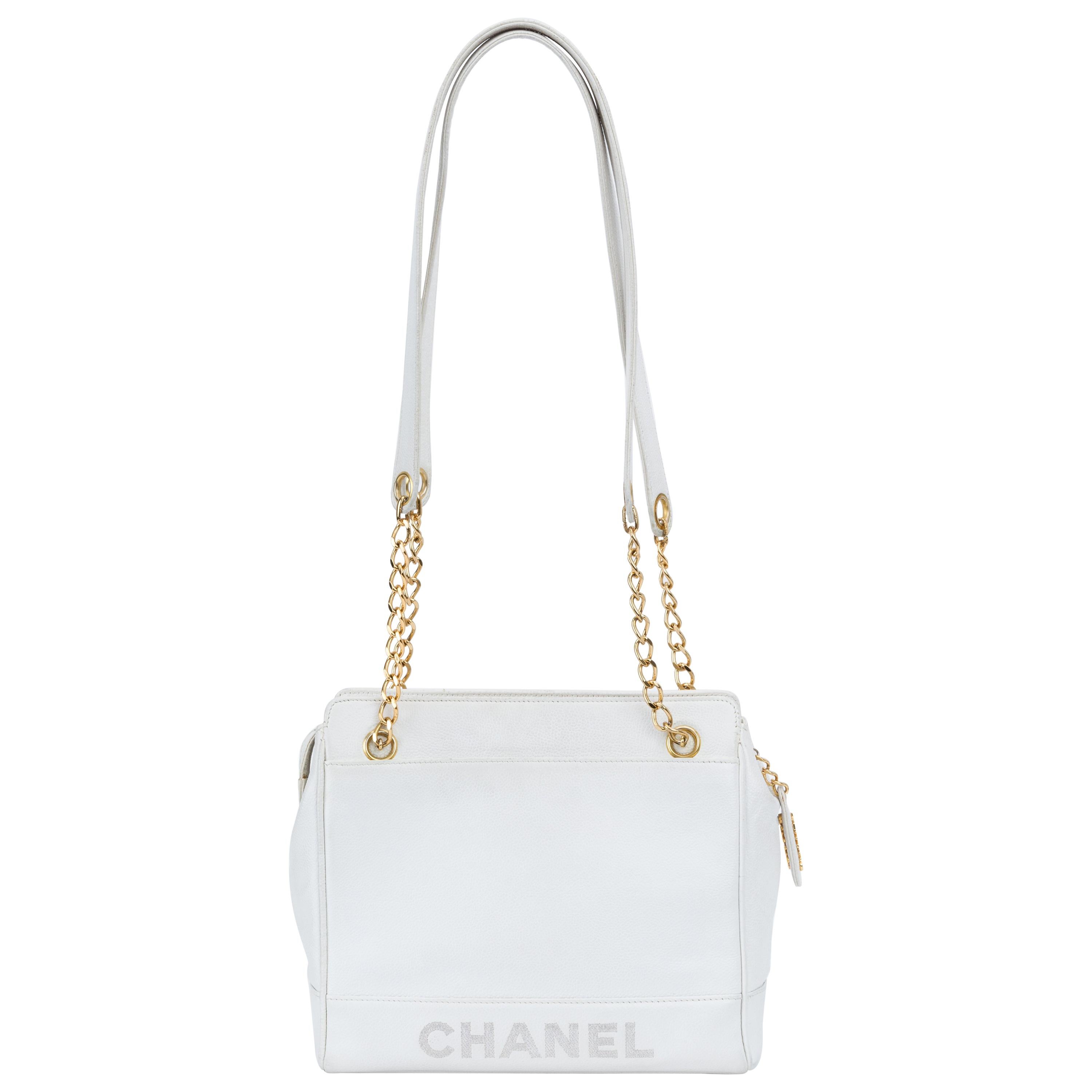 1990's Vintage Chanel White Caviar Shoulder Bag