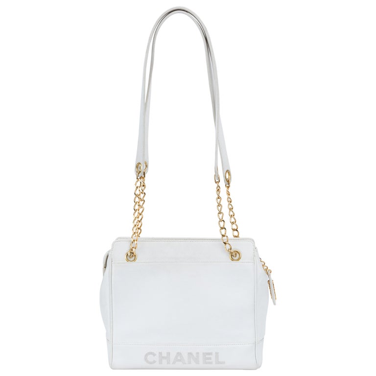 1990's VIntage Chanel White Caviar Shoulder Bag For Sale at 1stDibs
