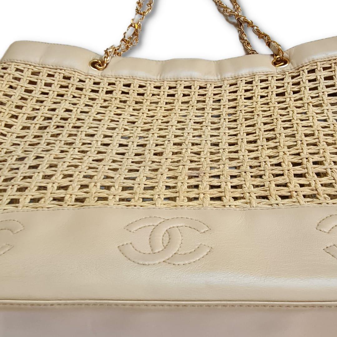 1990s Vintage Chanel Wicker Tote For Sale 6