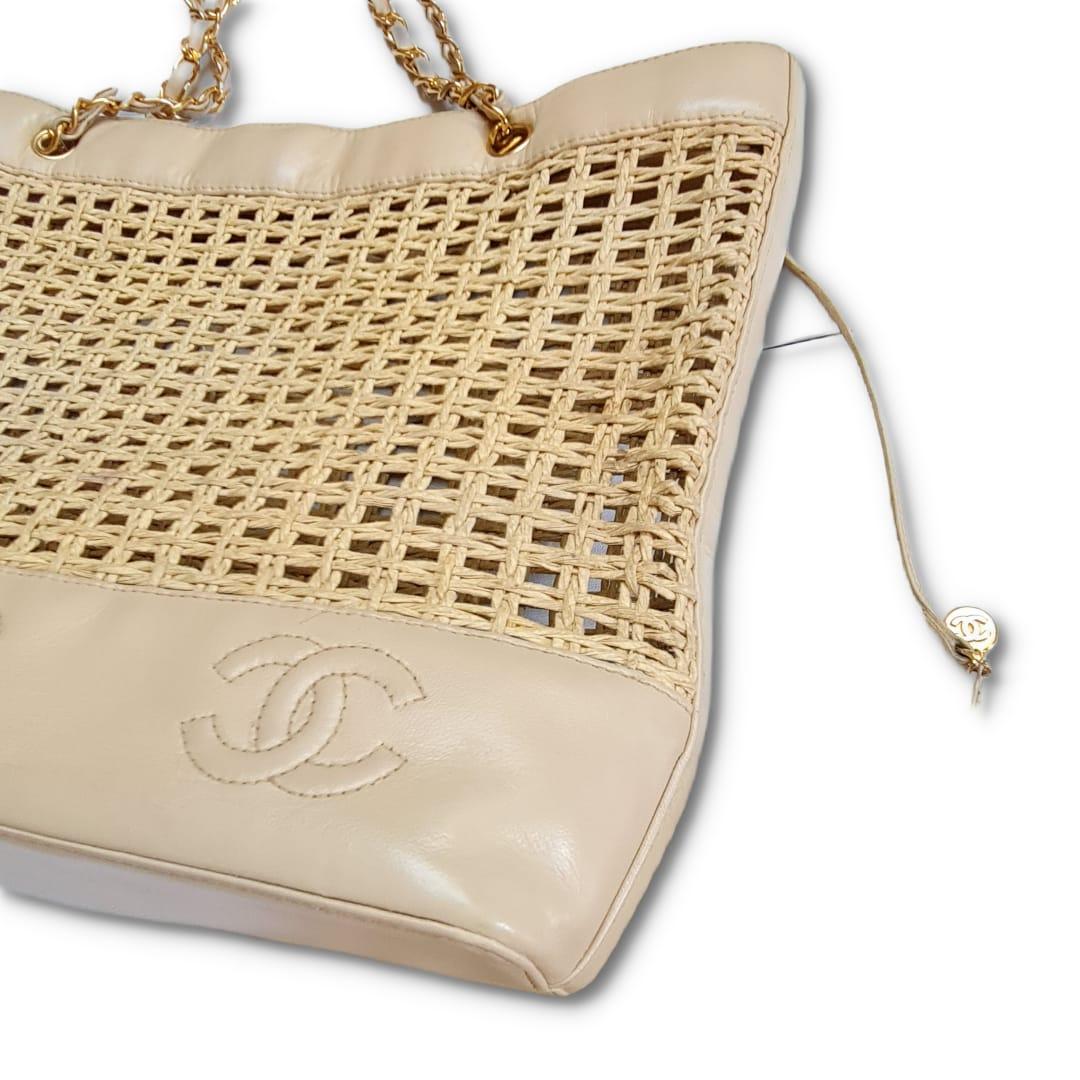 1990s Vintage Chanel Wicker Tote For Sale 9