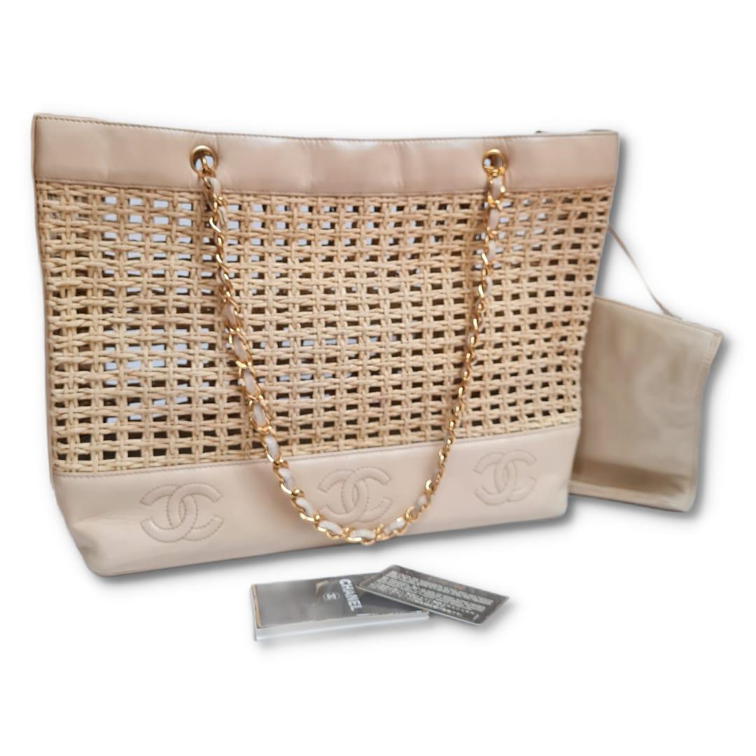 1990s Vintage Chanel Wicker Tote 14