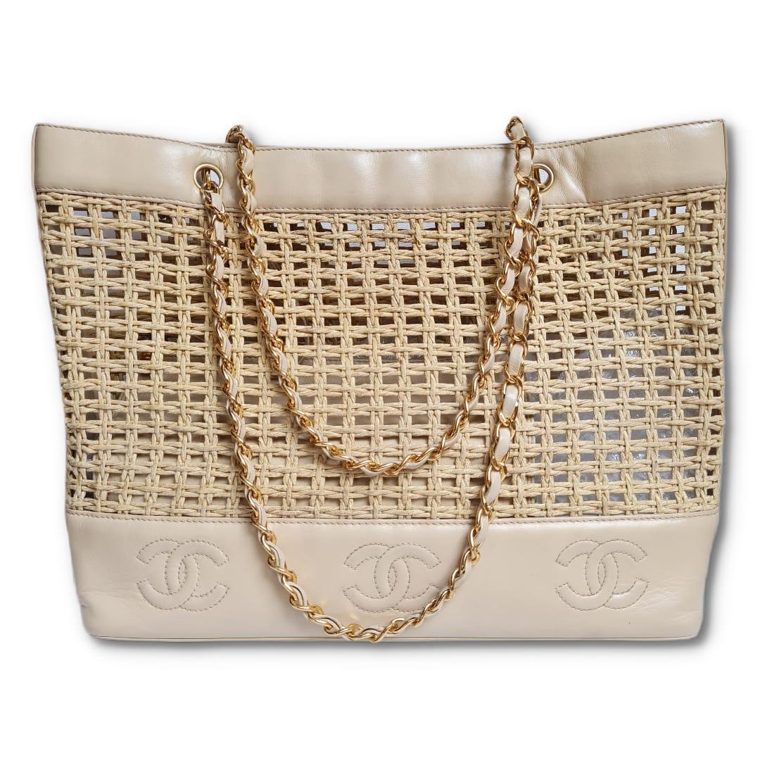 1990s Vintage Chanel Wicker Tote For Sale 15