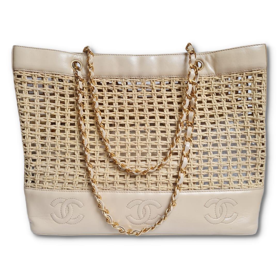 1990s Vintage Chanel Wicker Tote 15