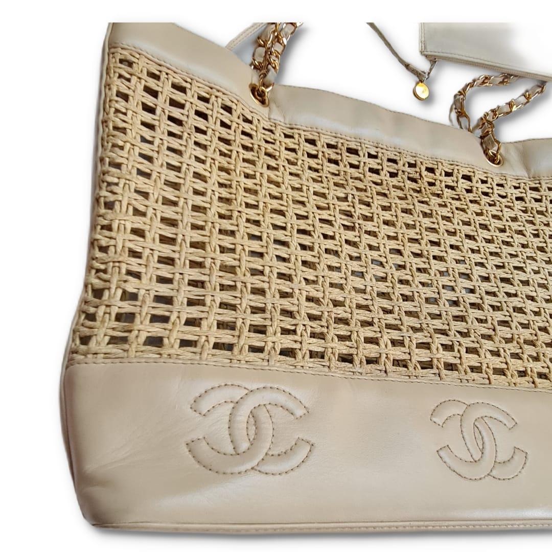 1990s Vintage Chanel Wicker Tote 4