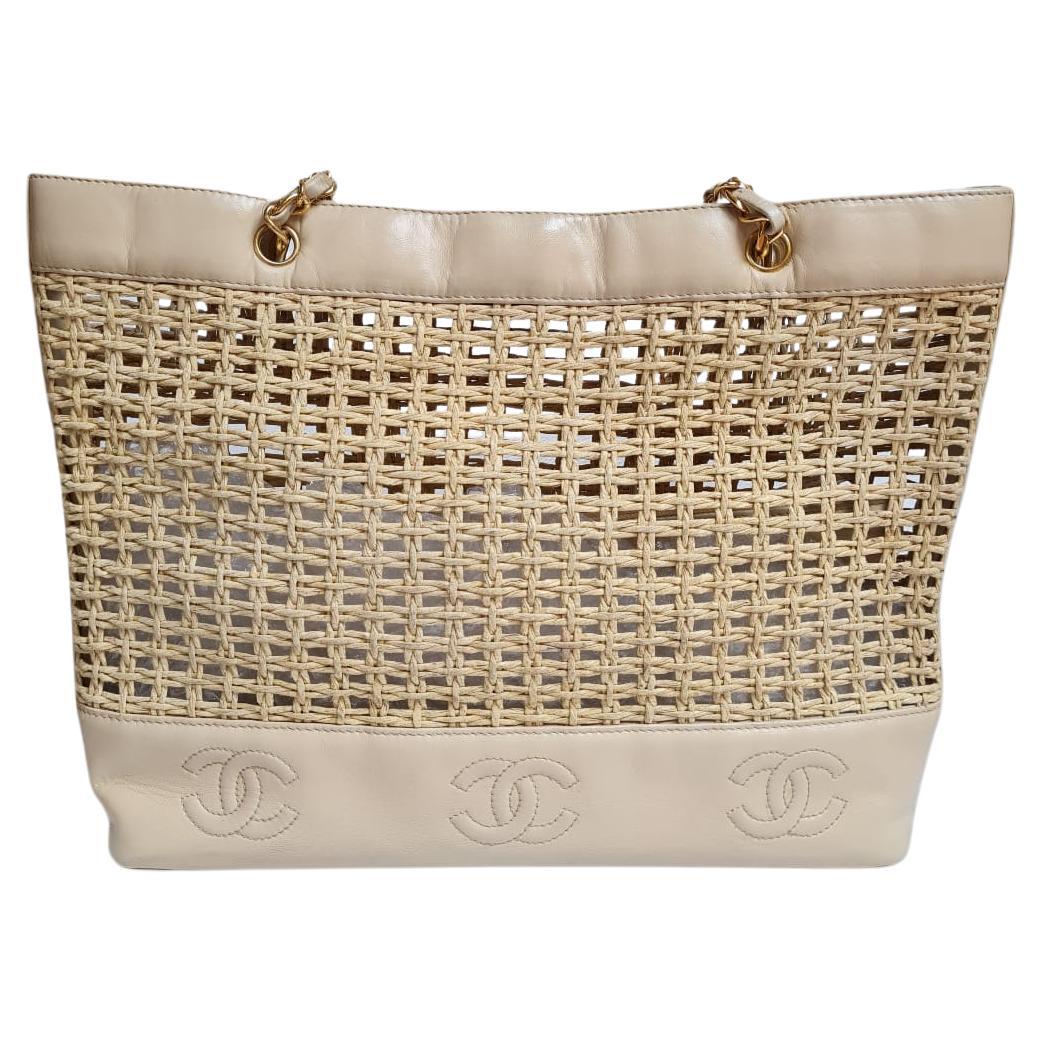 1990s Vintage Chanel Wicker Tote For Sale