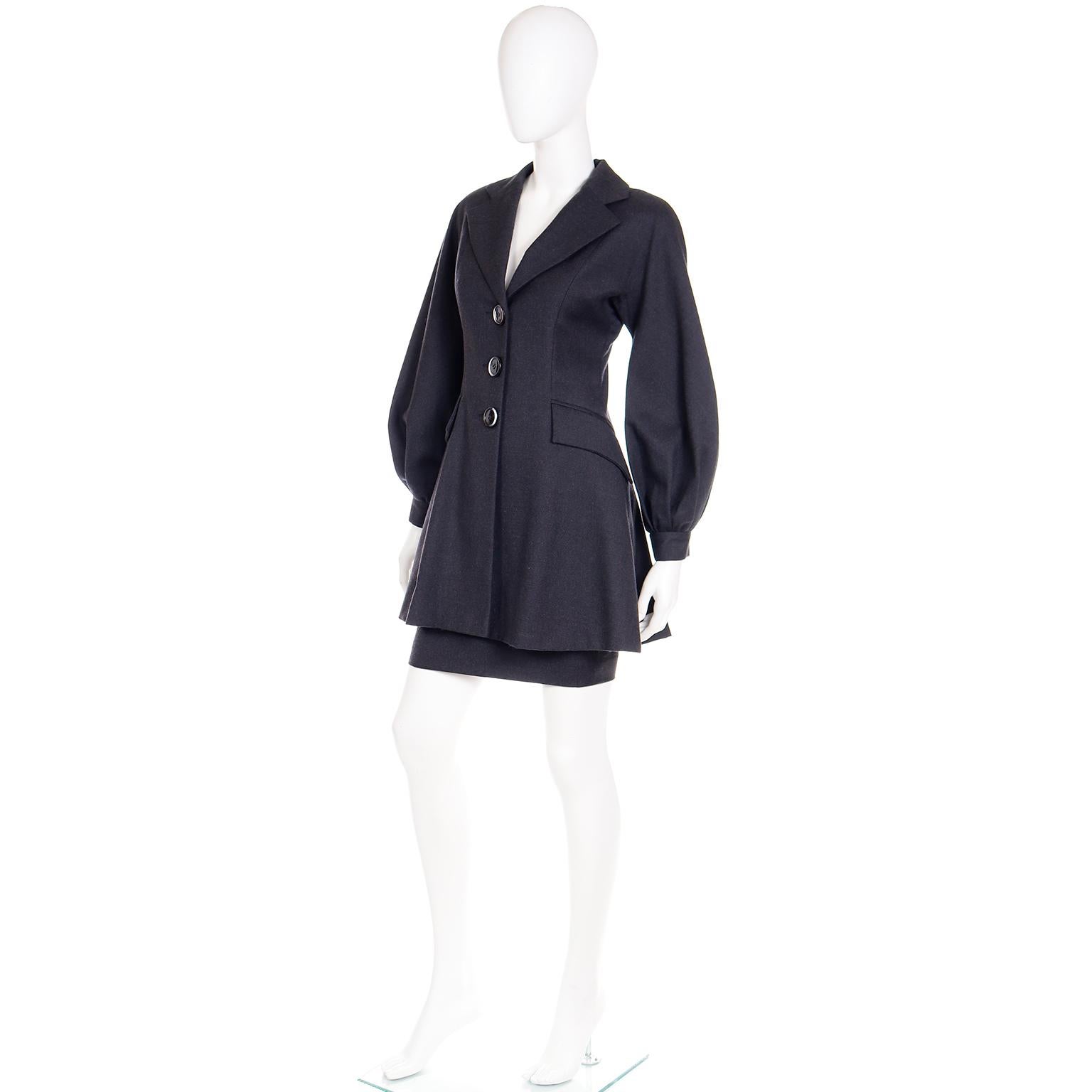1990s Vintage Christian Dior Demi Couture Numbered Peplum Jacket and Skirt Suit In Excellent Condition For Sale In Portland, OR