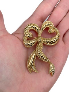 1990s Vintage Christian Dior Gold Tone Bow Pin Brooch