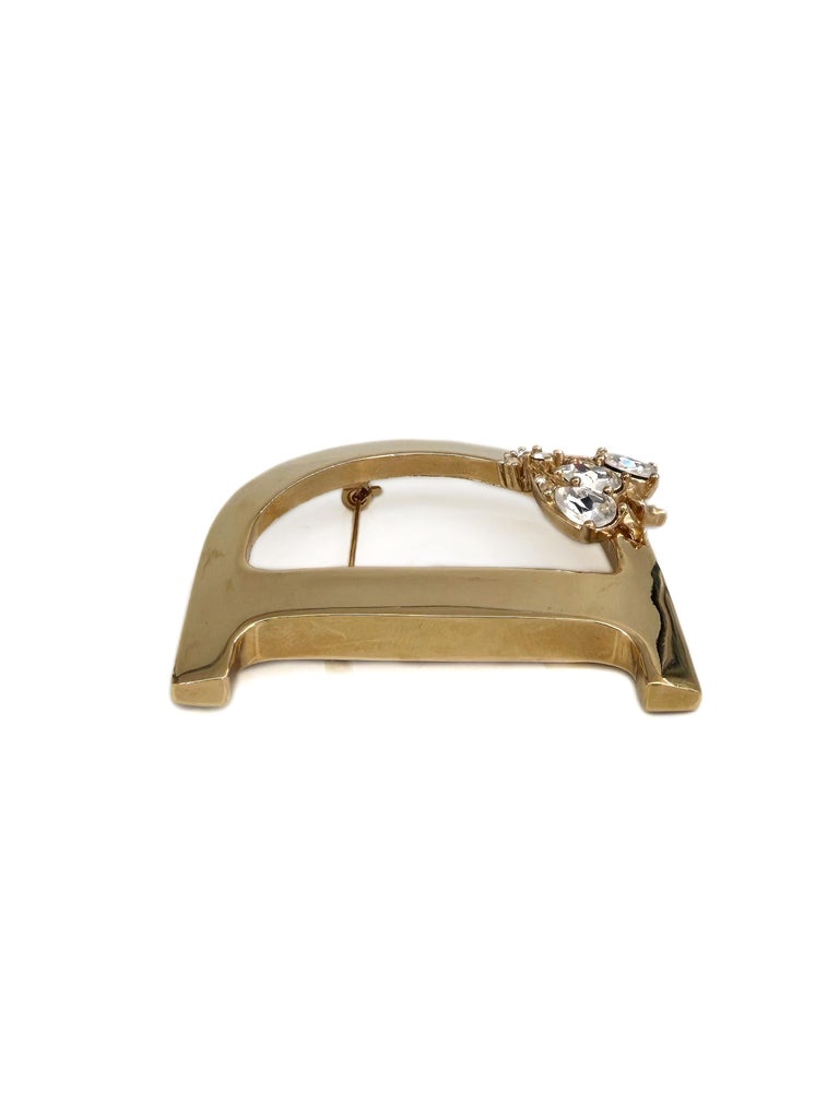 1990s Vintage Christian Dior Gold Tone Letter D Crystal Bee Pin