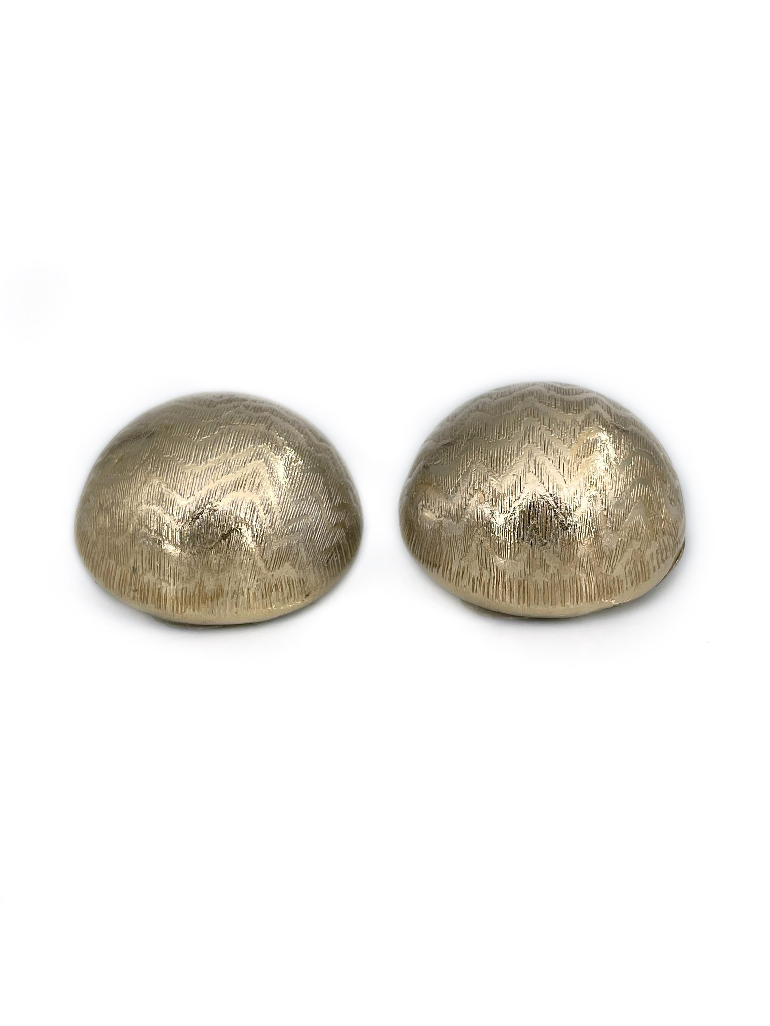 Modern 1990s Vintage Christian Dior Gold Tone Textured Domed Button Clip on Earrings