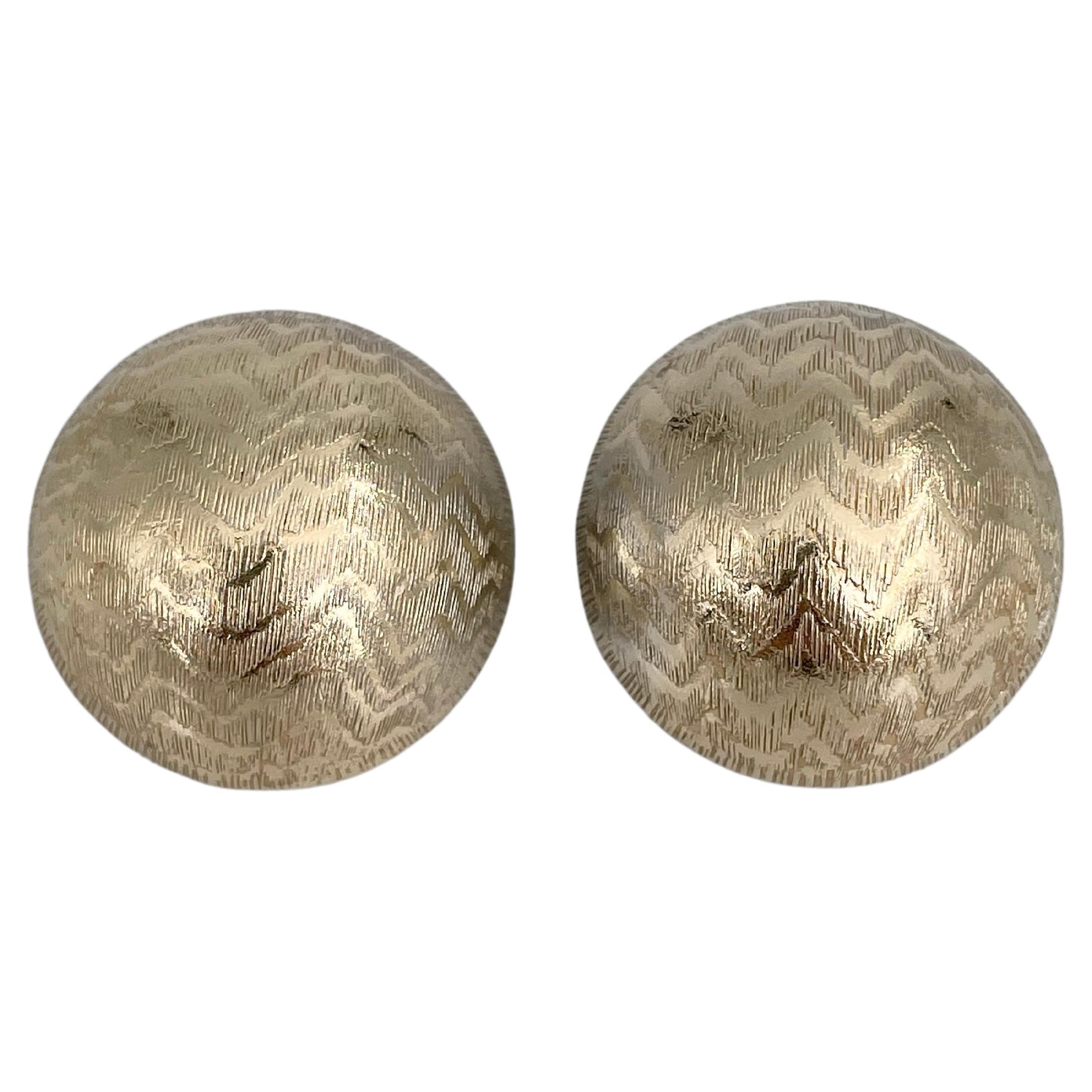 1990s Vintage Christian Dior Gold Tone Textured Domed Button Clip on Earrings